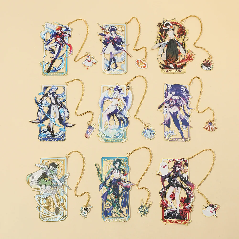 Genshin Impact Delicate Game Figure Metal Bookmarks for Game Fans Students Friends