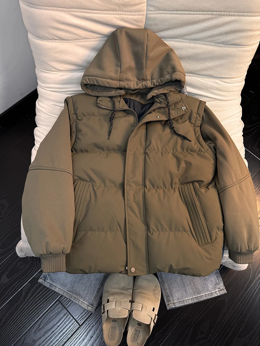 Cleanfit Detachable Cotton Jacket Men's Winter Hooded Design Sensation Small Audience Cotton Coat Outerwear Standard Fit