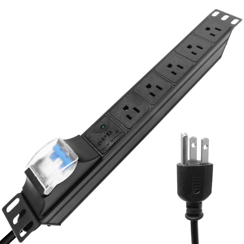 

Network Rack PDU Power Strip 4000W 5 US Socket 16A Circuit Breaker 2Meters Extension Cord Aluminium Alloy Shell