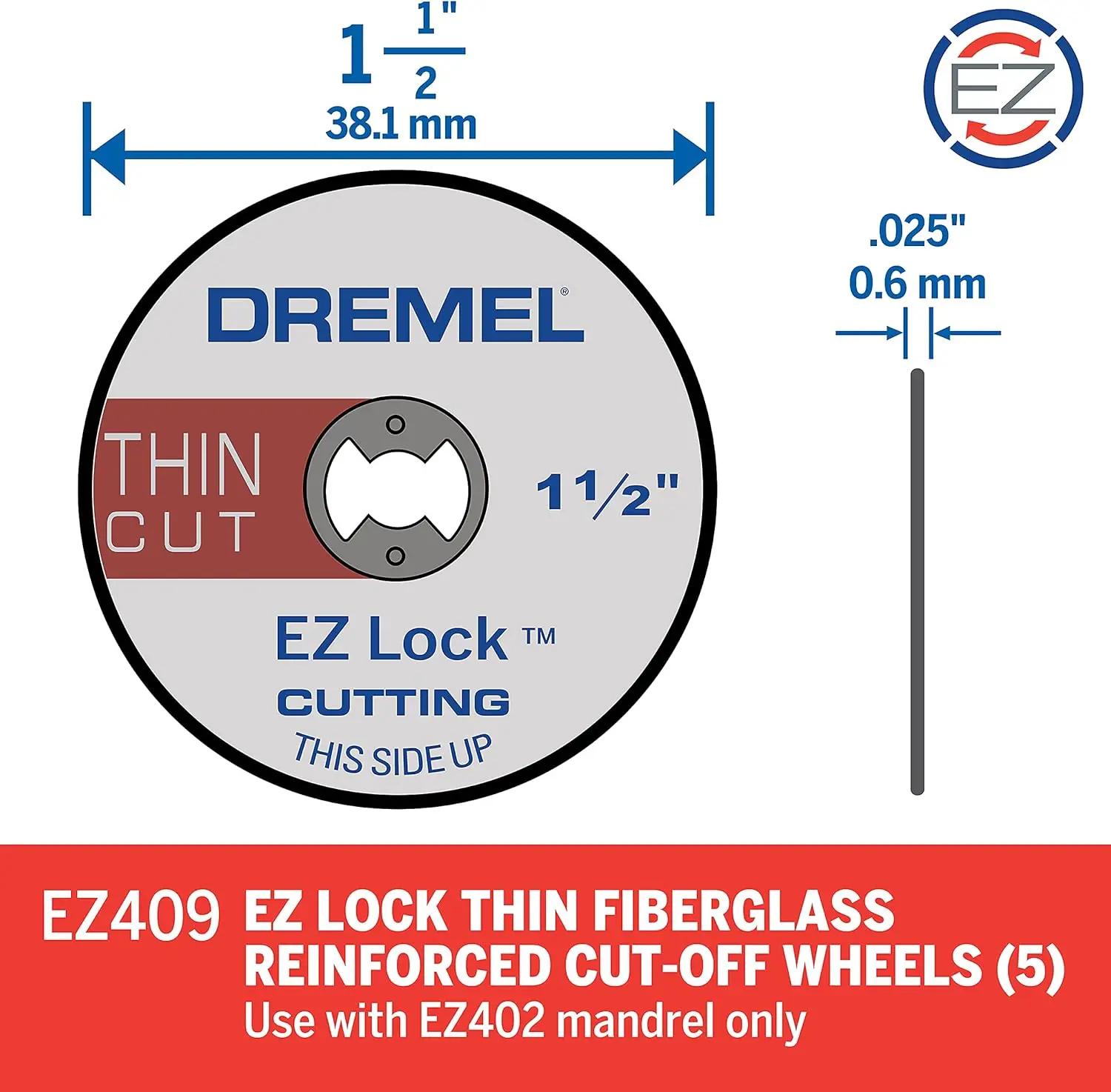 Imagem -02 - Disco de Corte Fino Dremel Ez409 Peças ez Lock 38 mm Acessórios Metálicos para Ferramenta Rotativa Corte Multimaterial