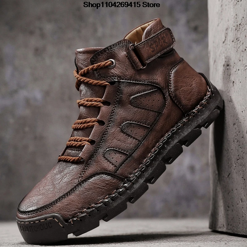 Handcrafted Man Leather Retro Leisure Mens Shoes Outdoor Climbing Sneakers Autumn Casual Ankle Boots All-match Treking Footwear