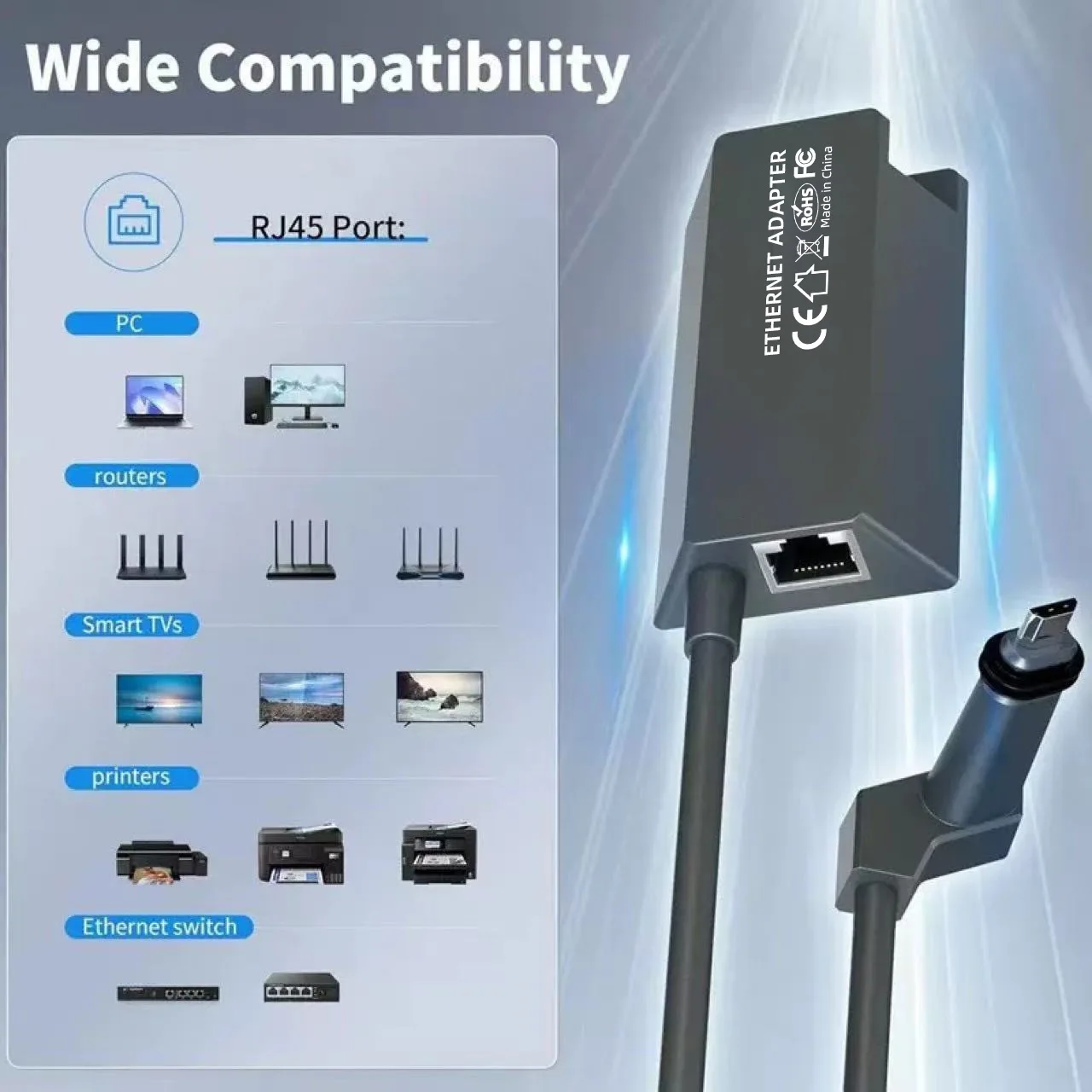 Starlink Ethernet Adapter for Rectangular Satellite Internet V2, Starlink Adapter Ethernet Gen 2 for Wired External Network