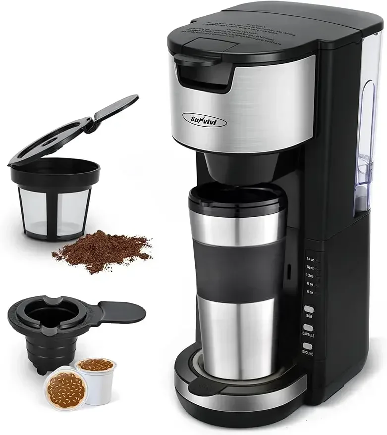 

Sunvivi Single Serve Coffee Maker For Single Cup Pods & Ground Coffee with 30 Oz Detachable Reservoir, 3 levels