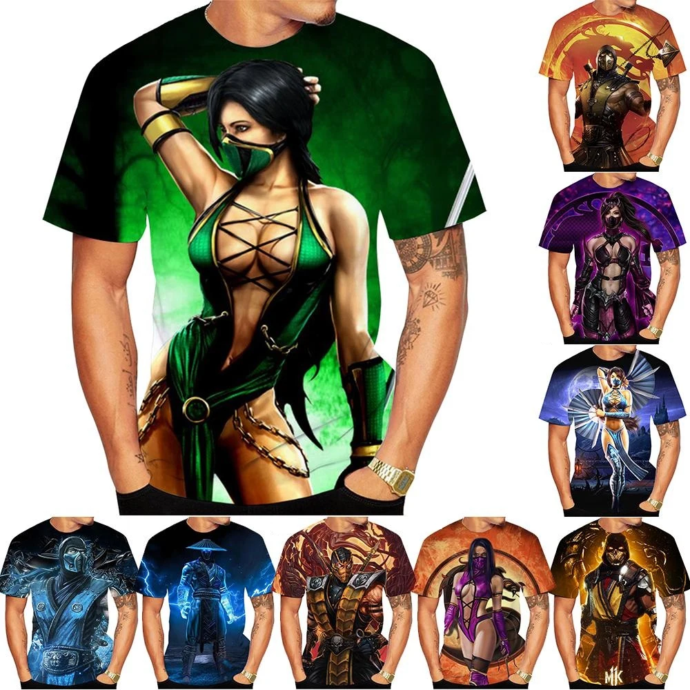 

Camiseta con estampado 3D de Mortal Kombat para hombre y mujer, camisa de manga corta con cuello redondo