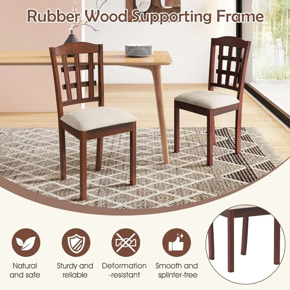 طقم كراسي طعام خشبية مكون من 4 قطع، كراسي جانبية للمطبخ في المزرعة مع مقعد مبطن ومسند ظهر مريح، وكراسي طعام منجدة #5