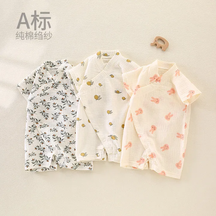 Baby onesie Class A pure cotton summer breathable thin cotton crepe cloth baby climbing clothes air-conditioned clothes