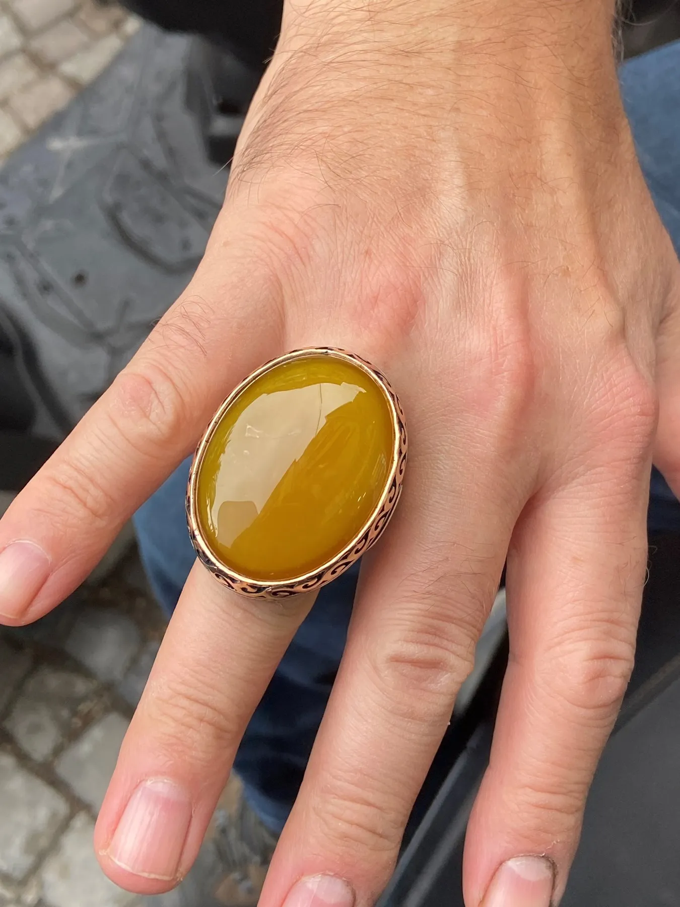 Mens Handmade Ring , Large Agate Stone Ring , Yellow Agate Stone Ring , Ottoman Mens Ring,Men Ring, Gift for Him