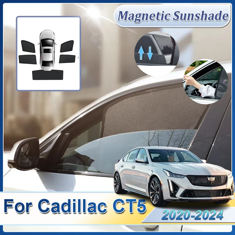

Car Sun Protector For Cadillac CT5 2020 2021 2022 2023 2024 Magnetic Sunshields Visor Net Mesh Parasol Side Windows Auto Parts