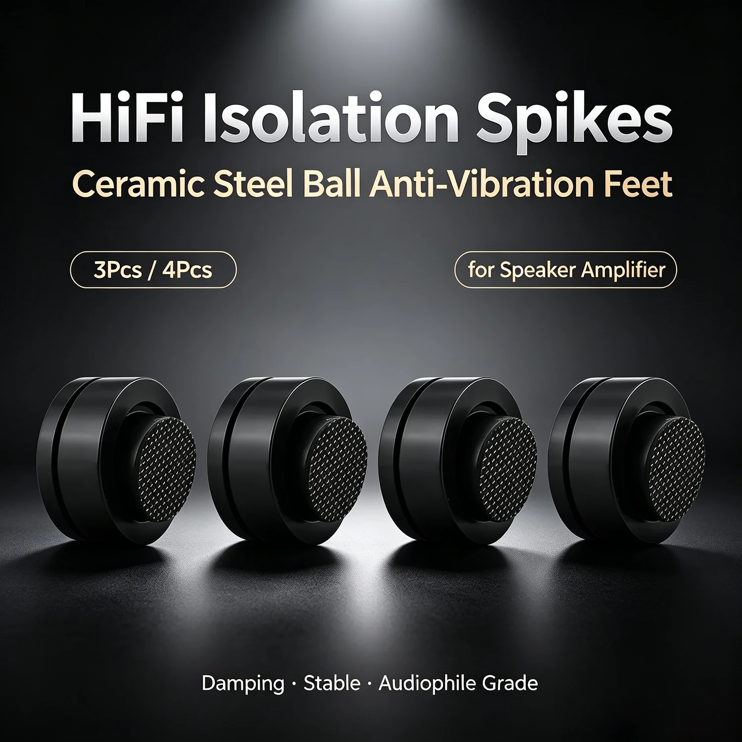 3Pcs /4Pcs HiFi Ceramic Steel‑Ball Isolation Spikes Audiophile Anti‑Vibration Damping Feet for Speaker Amplifier Turntable Audio