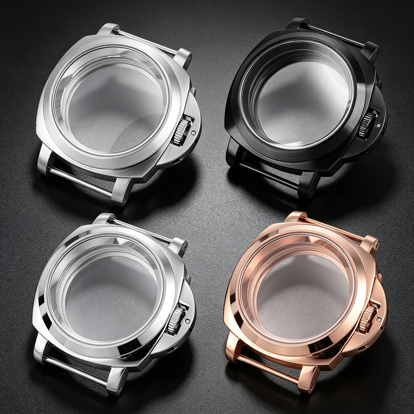 40mm Fit Panerai NH35 NH36 304 stainless steel Shell Fittings No Movement Silver Black Rose Watch Case Waterproof With glass