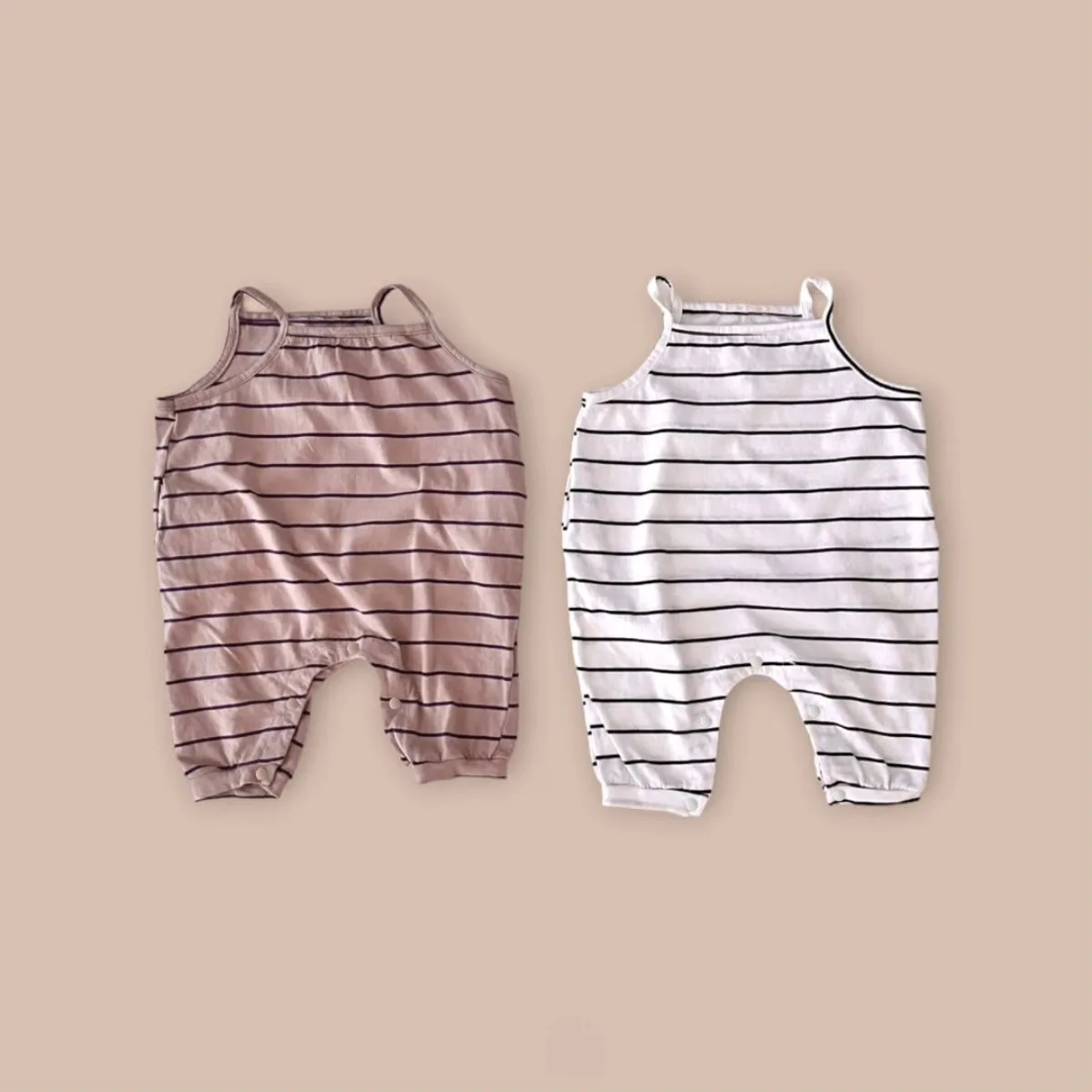 

2025 Summer New Baby Sleeveless Striped Romper Boy Girl Newborn Cotton Sling Jumpsuit Cute Toddler Casual Clothes 0-24M