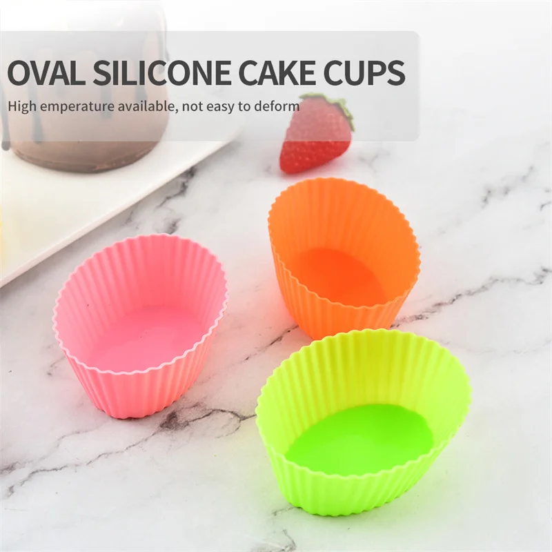 Reusable Elliptic Silicone Cake Cup Mold Muffin Cup Cupcake Liners Colorful Silicone Pastry Muffin Molds DIY Baking Tool