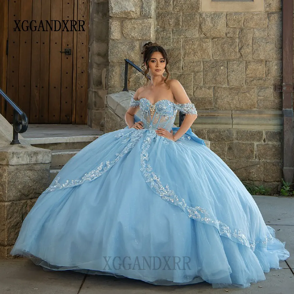 

New Arrival Mexican Quinceanera Dress 2026 Princess Prom Ball Gown Birthday Party Layers Bow Back Beading Princess Woman Formal
