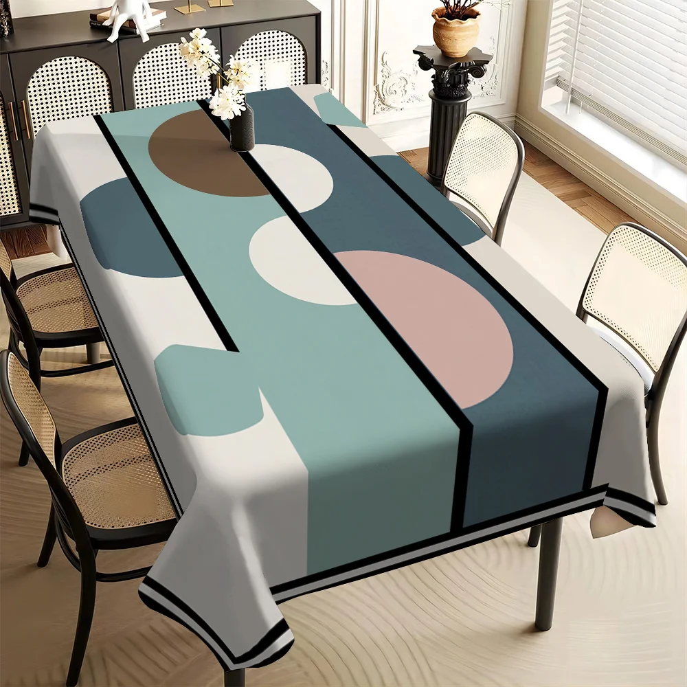 One half-round geometric pattern tablecloth - Easy to clean polyester rectangular table cover suitable for the kitchen,zyc