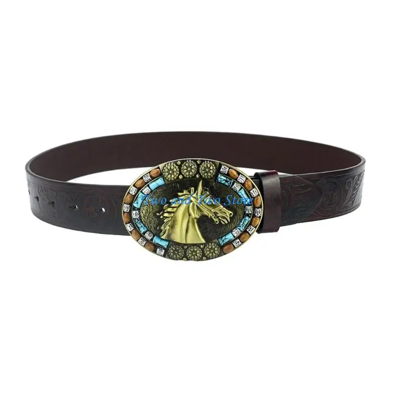 

HX6F Relief Horse Head Waist Belt Adjustable Belt for Man Jeans Decors