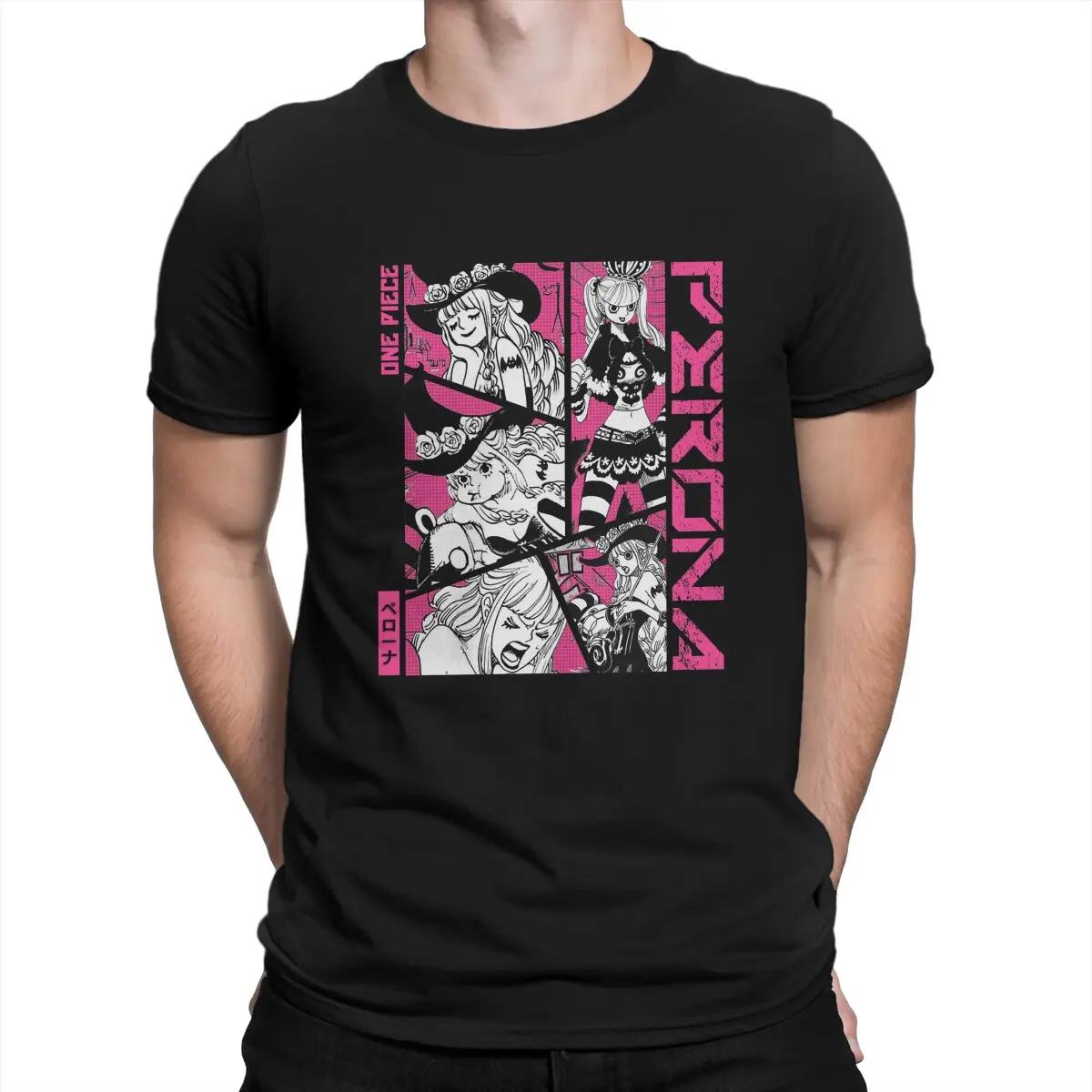 Perona-Camiseta de cómic para hombre con Panel, camiseta de cómic de una pieza, camiseta pirata Oka Shichibukai, cuello redondo, manga corta
