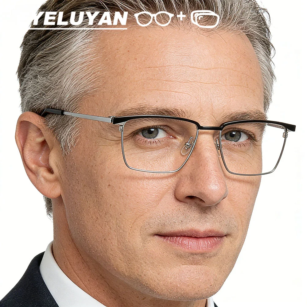 

EYELUYAN Titanium Progressive Prescription Glasses Men Square Anti Blue Light Photochromic Eyewear Optical Myopia Eyeglasses