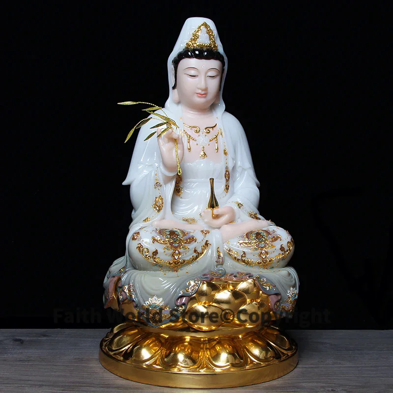 30cm LARGE Buddhist high-grade home TOP efficacious Talisman Mascot Avalokitesvara Guanyin Buddha color gilding Sculpture statue