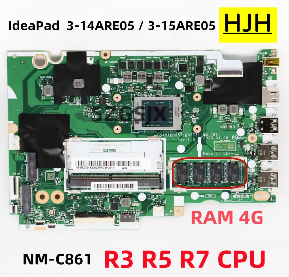 FOR  Lenovo IdeaPad  3-14ARE05 / 3-15ARE05 / 3-17ARE05   Notebook Motherboard NM-C861 With R3-4300 R5-4500U  R7-4700CPU 4G RAM,