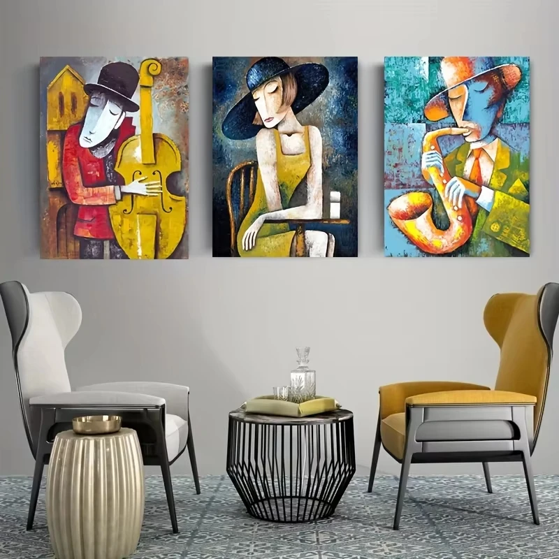 Abstract Picasso Artwork Man Playing Musical Instrument Saxopone Cello Art Poster Canvas Painting Wall Print Picture Home Decor
