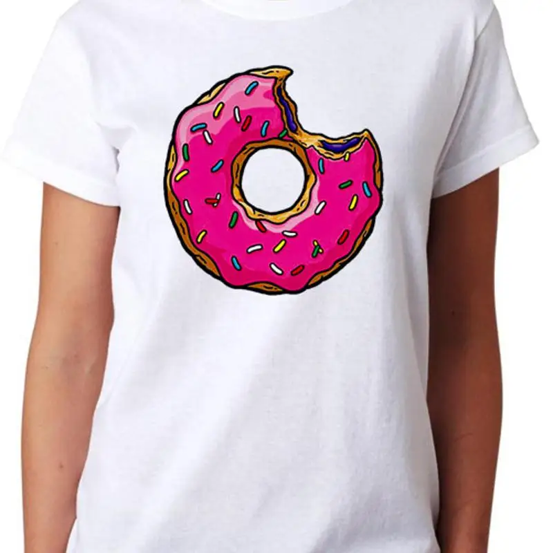 Women Donut Print T-Shirt Casual Short Sleeve Crewneck Daily Wear Top Summer Short Sleeved Harajuku Streetwear Tops Tees