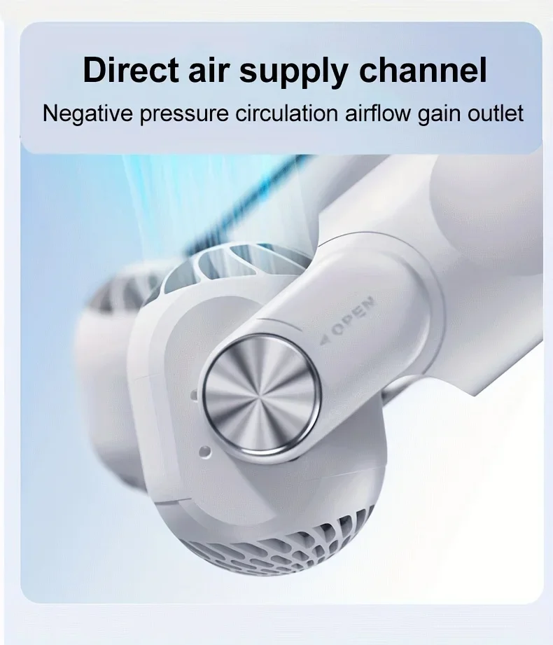 2026 Neuer Tragbarer Nackenventilator, 360° ° Umgebender Luftstrom, 2400mAh Akku, tragbarer Nackenventilator, wiederaufladbar für den Außeneinsatz – Detail 6