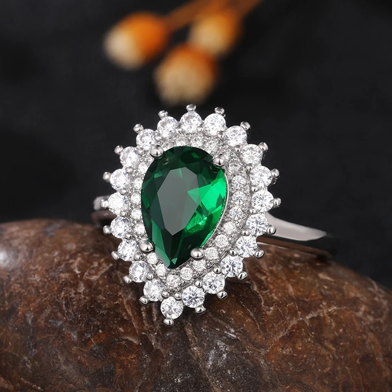 Huitan Waterdrop Cubic Zirconia Women Rings Luxury Green/Blue/Crystal/Pink Pear Rings Engagement Wedding Elegant Female Jewelry