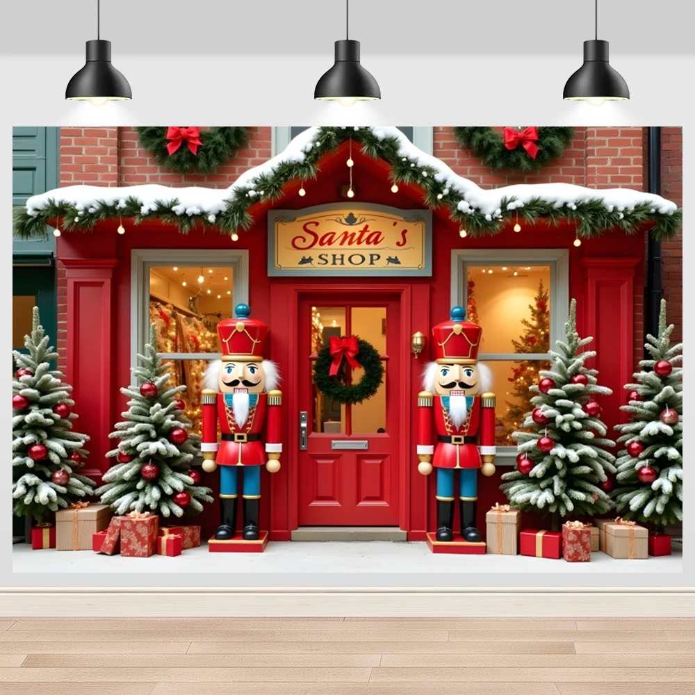 Christmas Candy Store Photography Backdrop Nutcracker Shop Xmas Tree Gifts Background Kids Birthday Party Decoration Photo Prop view 3