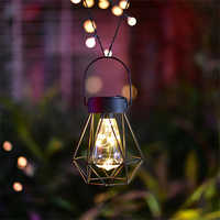 Solar Powered Lights Outdoor Waterproof Garden Lighting Path Lamp With Handle Geometric Hanging Solar Lantern for Patio Yard