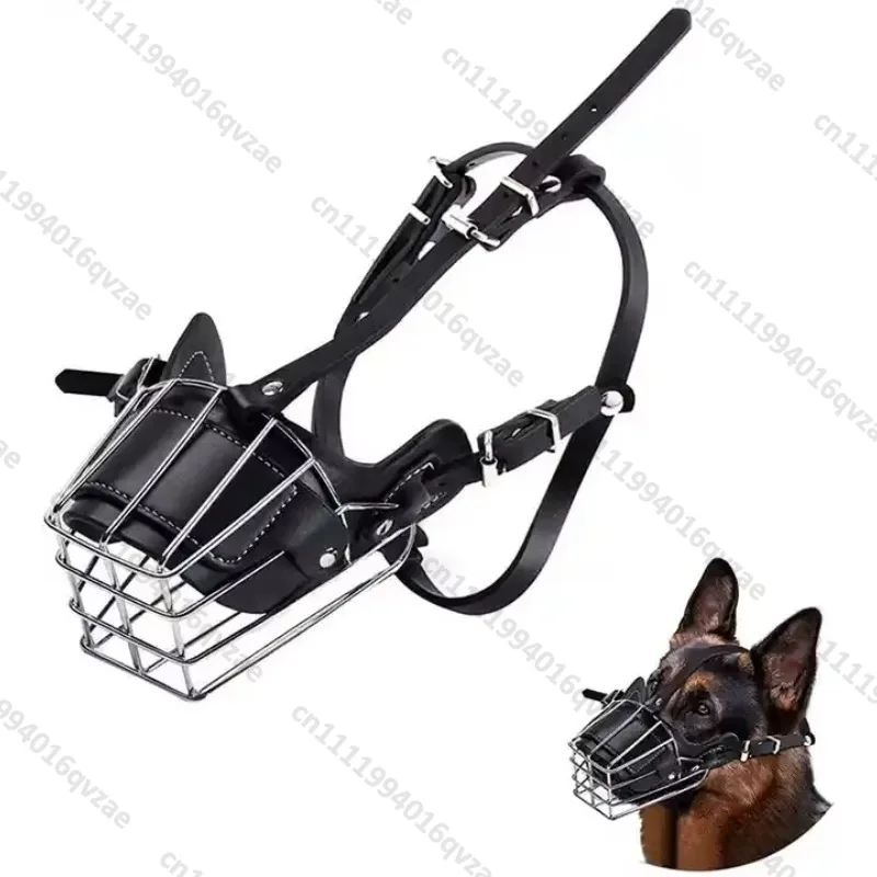 Large Dog Leather Basket Dog Muzzle - Training Outdoor Active Chewing Protection - Adjustable Safety Fit