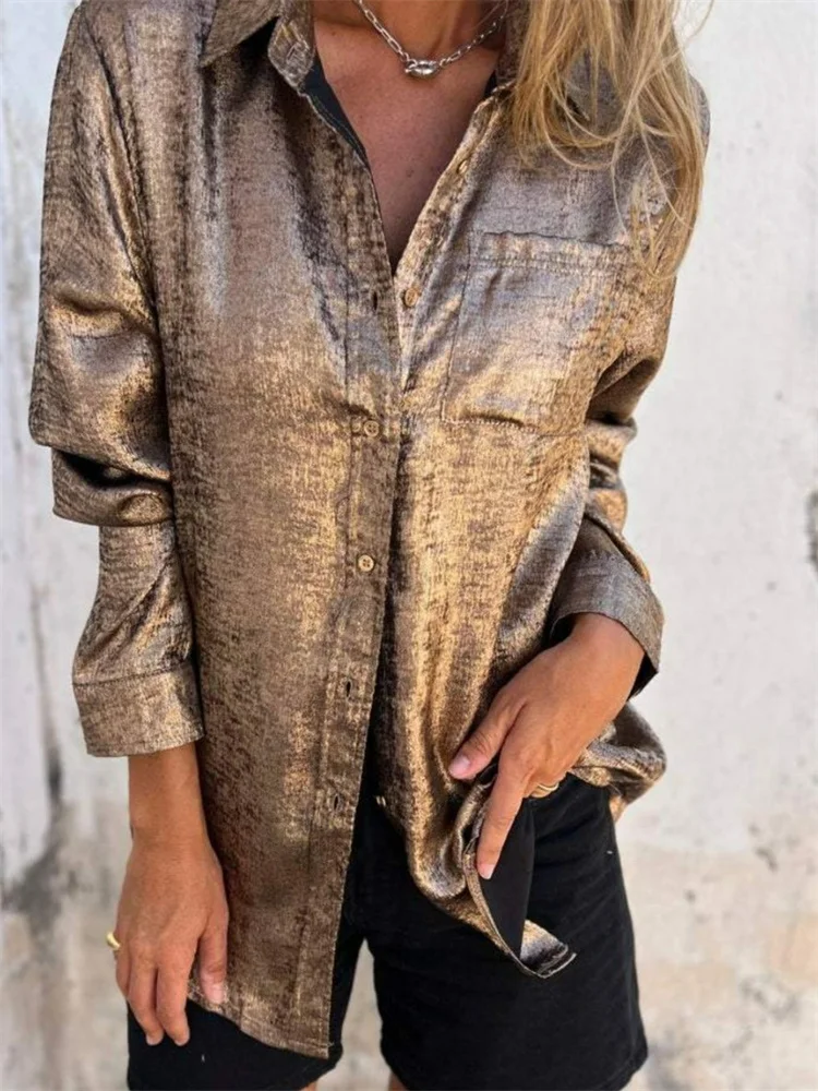 

Women Long Sleeve Lapel T-Shirt Collar Elegant Fashion Communte Casual Single Breasted Office Top Cozy Comfotable New Tops