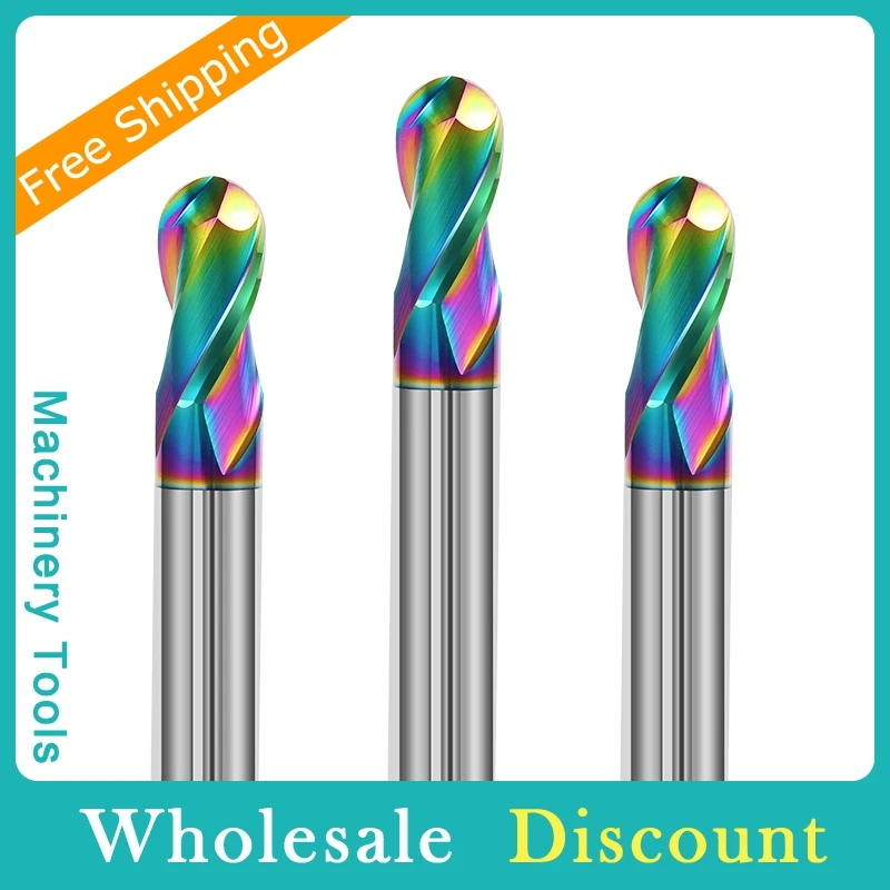 HRC70 Carbide Milling Cutter 2 Flutes Tungsten Steel Alloy Ball Nose End Mill R1 R2 R3 R6 CNC Tools DLC Taper Aluminum Endmills