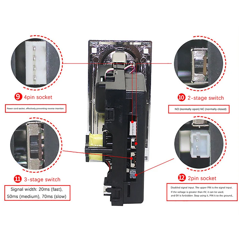 1 قطعة 616 متعددة عملة فتحة متقبل الإلكترونية لفة أسفل عملة متقبل محدد آلية ممر لعبة آلة بيع التذاكر #5