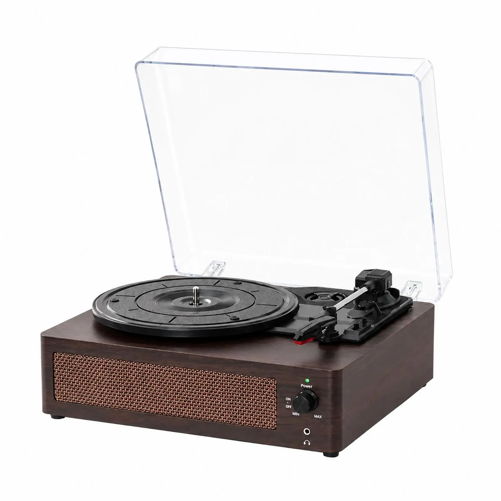 Wooden Vinyl Record Player with Built-in Speaker and Dust Cover for Home Listening High Fidelity Turntable