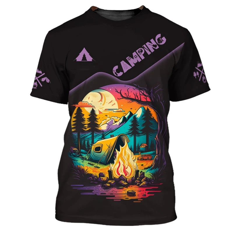

Camping T-shirt For Men Women Clothes Sports Casual Short Sleeve Pullover Shirts Cute Bear Drink Beer Funny Fashion New Tee Top