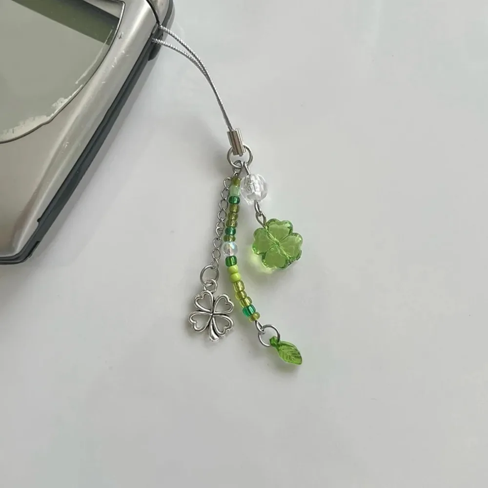 Handmade Beaded Phone Chain Lucky Four Leaf Clovers Phone Chain Colorful Keyring CCD Pendant Cellphone Accessory Ornament image 6