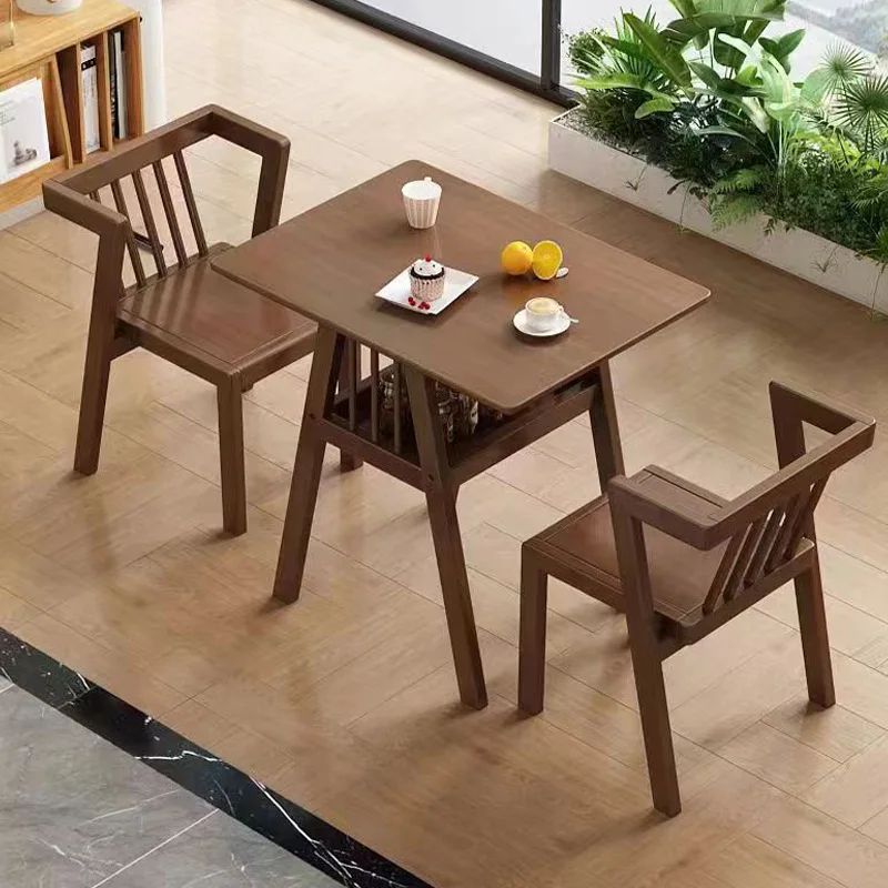 Solid wood table, balcony table and chair combination, one table, two chairs, square three-piece set, small apartment indoor