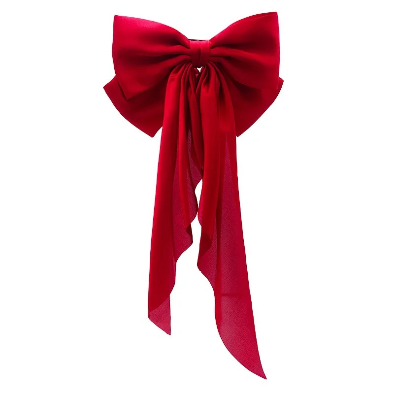 New Year\'s Red Ribbon Ribbon Hair Clips Back of the Head Large Vintage Spring Clips Wedding Toast Clothes Hair Accessories Women