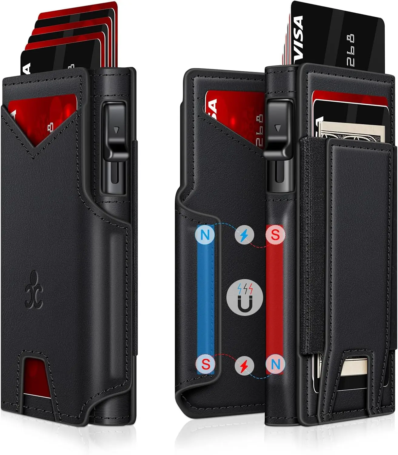 

Тонкий кошелек с защитой от RFID для мужчин с выдвижным держателем для карт, окошком для ID и отделением для наличных - компактный алюминиевый дизайн