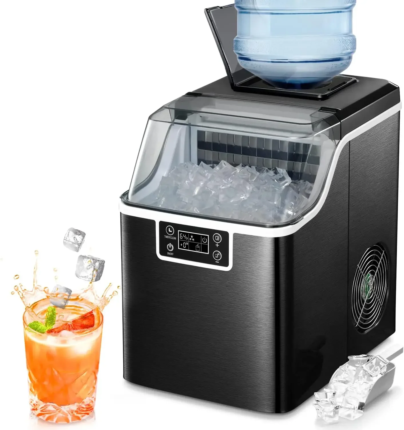 Máquina Self-Cleaning Countertop Ice Maker, Quadrado, de alta eficiência, 2-Way Adicionar, 45 Lbs por dia, 24Hrs Temporizador, Compacto e Confiável