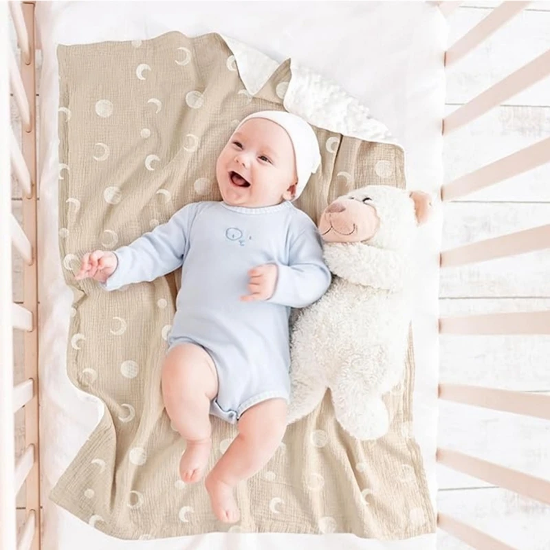 Babydecke mit gepunkteter Rückseite, Wickeldecke für Kleinkinder, 2-lagig