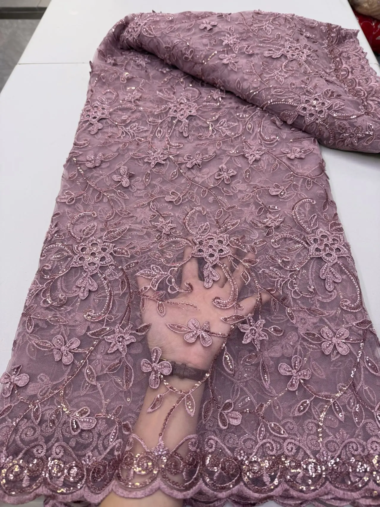 

Тюлевая кружевная ткань с нигерийскими блестками, высококачественная вышивка, африканская сетчатая ткань для выпускных платьев, бусины, 5 ярдов, 2025 JY468