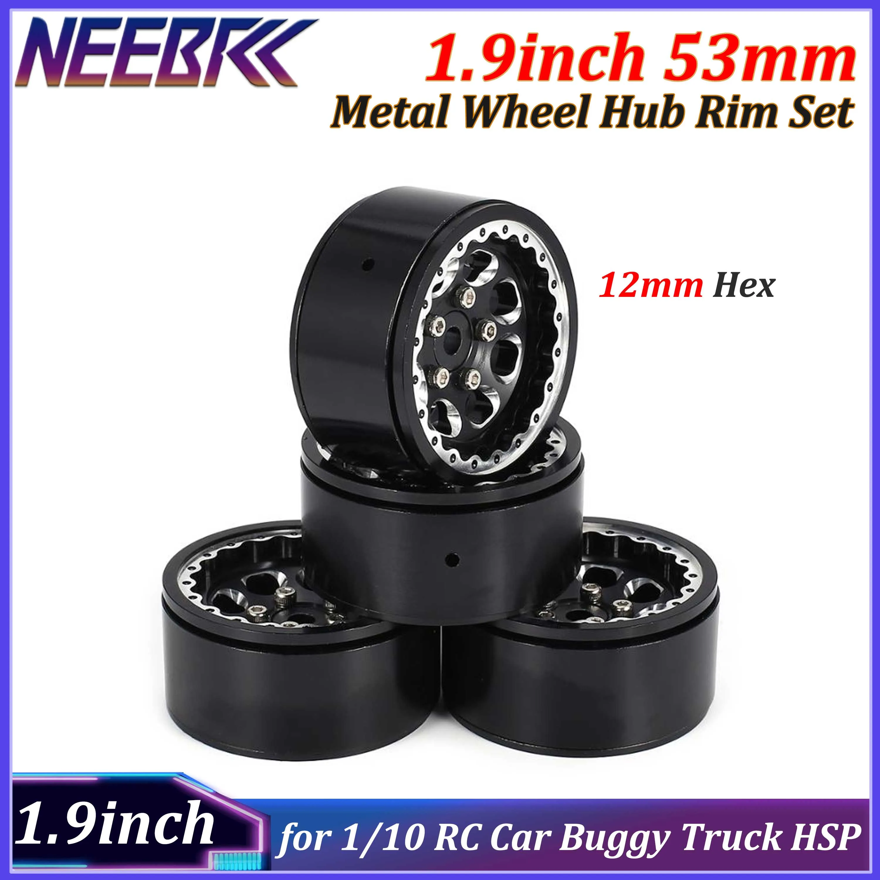 

4 шт., 1,9 дюйма, 53 мм, набор ободов ступицы из металлического алюминиевого сплава, 12 мм, шестигранный для TRX-4 SCX10 1/10, радиоуправляемые автомобильные багги, шины HSP Traxxas, детали