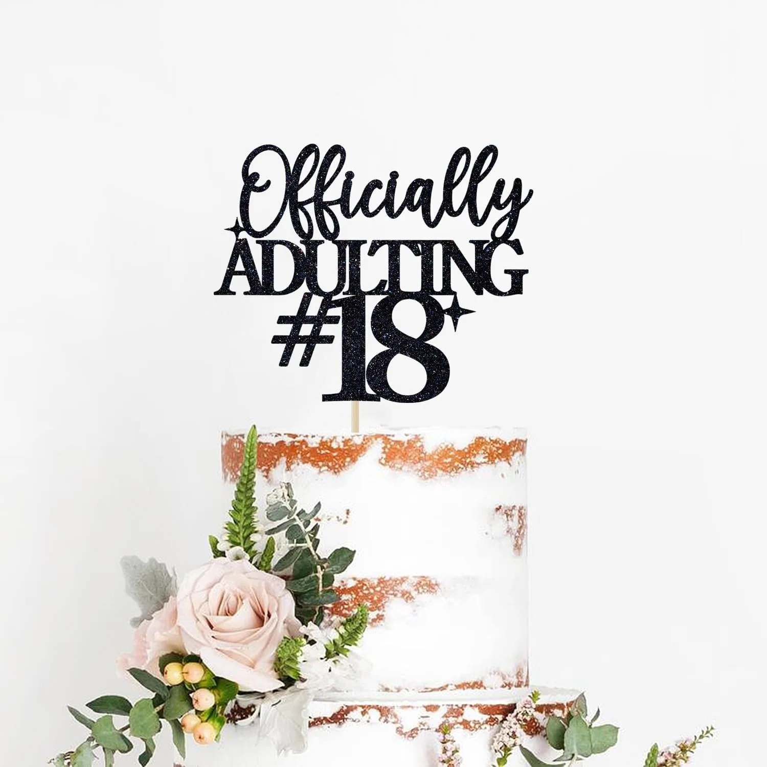 Schwarzer Cake Topper „Offiziell Erwachsen geworden 18“ – Glitzer-Geburtstagstortendekoration für 18. Geburtstagsfeier, Teenager-Feier – Detail 4