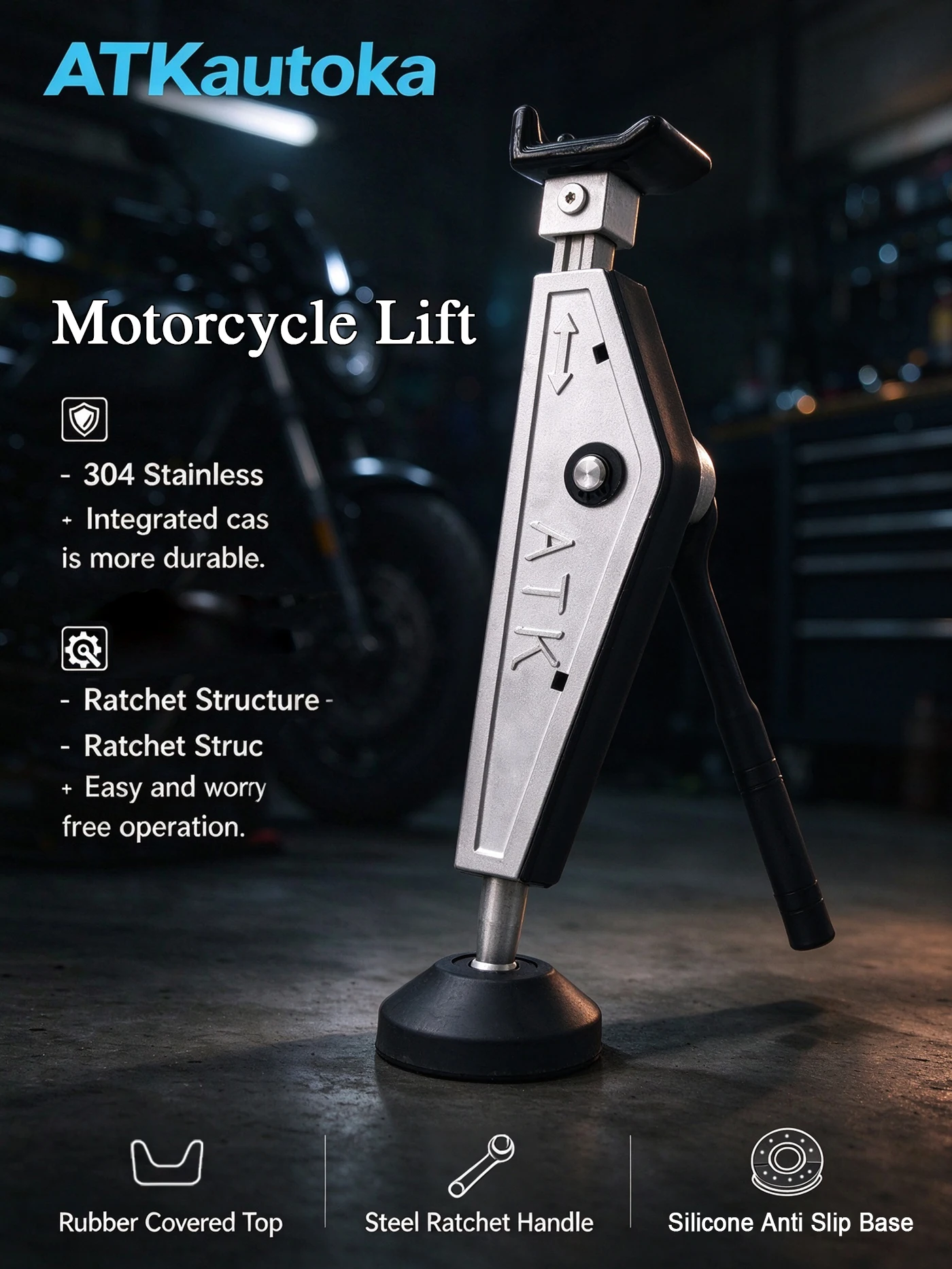 Motorcycle Lift Stand accessories 304 Stainless Steel Adjustable Lifting Speed 90 Tooth Ratchet Handle 1/4 inch square head