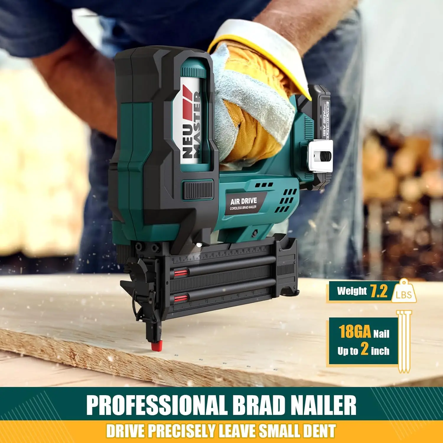 MASTER Nail Gun Battery Powered, Cordless Nail Gun-18GA 2 Inch Nail with Depth Adjustment/1800pcs Nails, Multi-Usage Brad Nailer