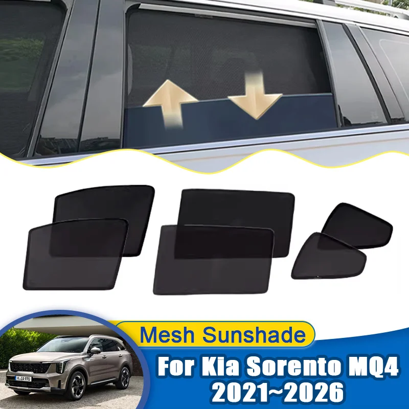 Car Sunshade For Kia Sorento MQ4 2021~2026 Car Mesh Sunshade Magnetic Mesh Window Visor Sunscreen Privacy Curtains Accessories