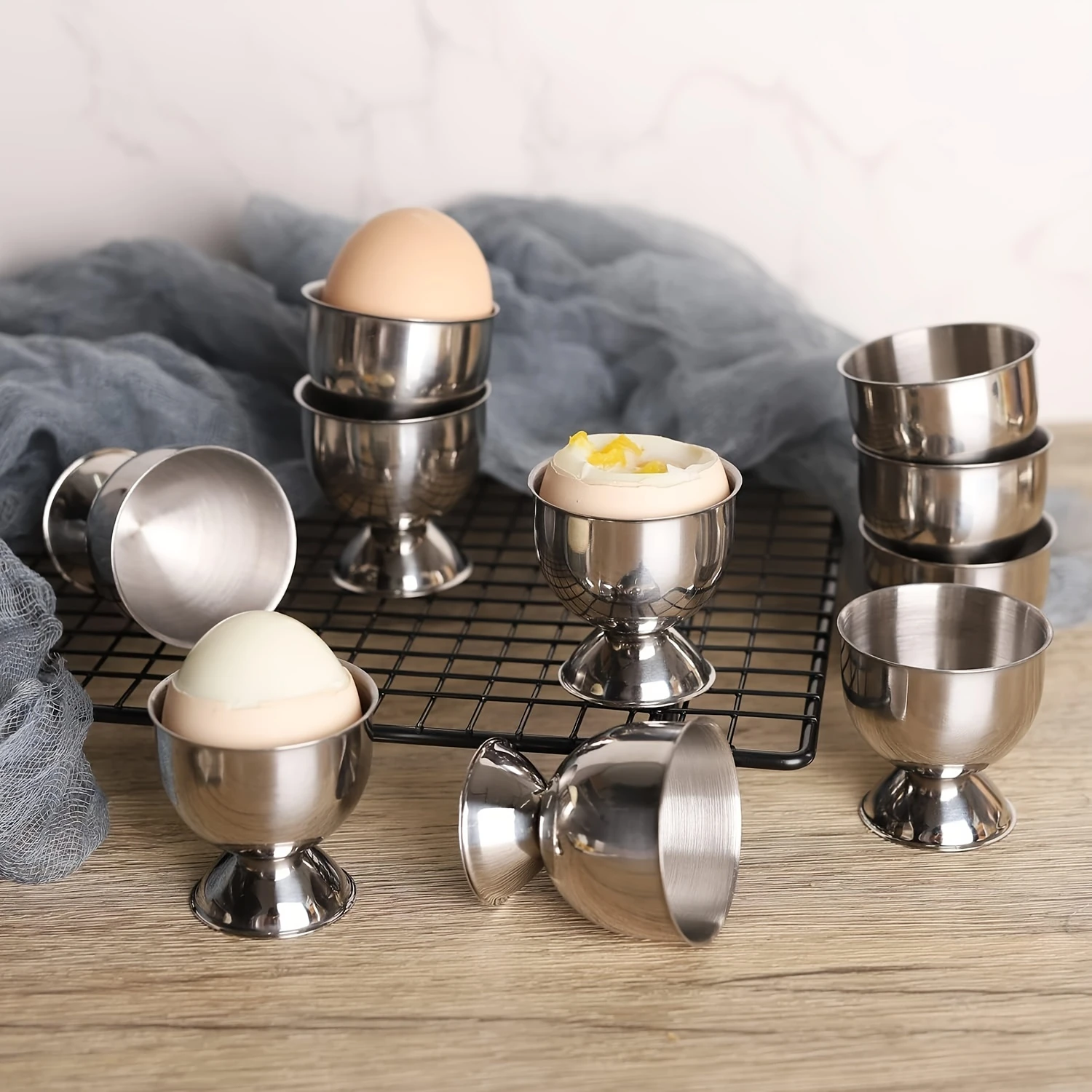 4pcs Premium Stainless Steel Egg Tray Set - Anti-Scalding, Stackable, Restaurant-Grade Egg Holder, Small Wine Cup, , Colorful Ma