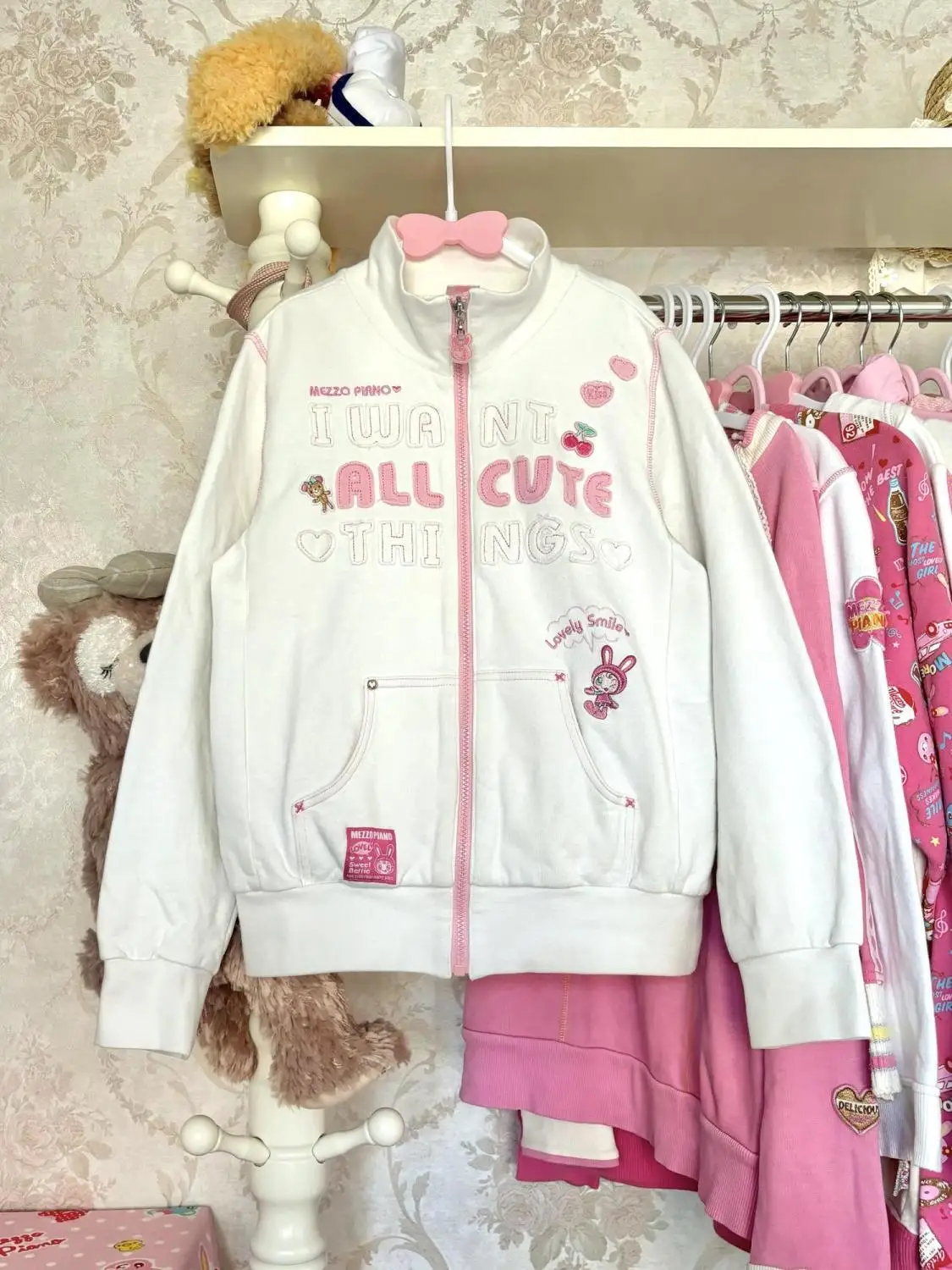 

Повседневная толстовка на молнии с вышитыми буквами и воротником-стойкой в японском стиле, осень-зима, Mp, милые куртки для девочек, кардиган