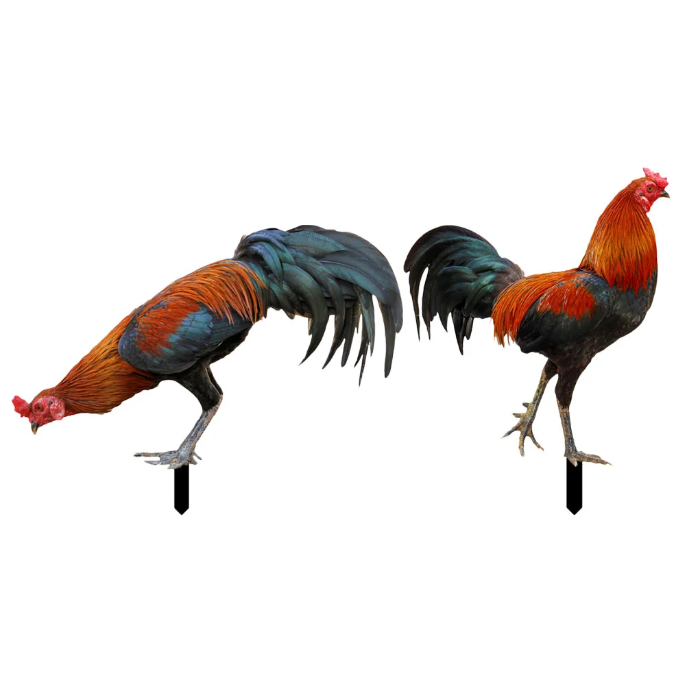 2 Pcs Decorative Garden Inserts Lawn Ornament Chicken Yards Acrylic Stake Stakes Statue Animal